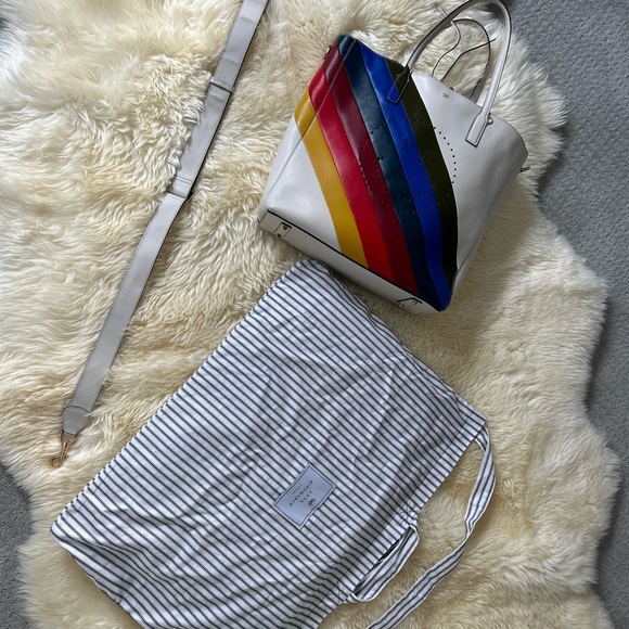 Anya Hindmarch Rainbow Leather Ebury Large should strap purse, white smiley. - Picture 1 of 13